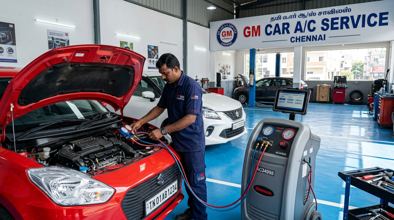Maruti Suzuki Swift and Baleno A/C service and diagnostics at GM workshop, Ambattur Chennai